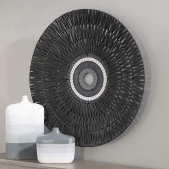 UTTERMOST TRIBU PAINTED CERAMIC + RATTAN WALL DECOR