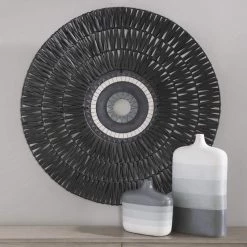 UTTERMOST TRIBU PAINTED CERAMIC + RATTAN WALL DECOR