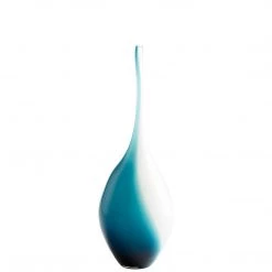 CYAN BLUE & WHITE SWIRLY GLASS VASE