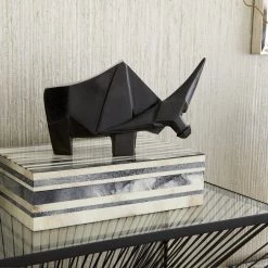 CYAN JAVAN RHINO SCULPTURE