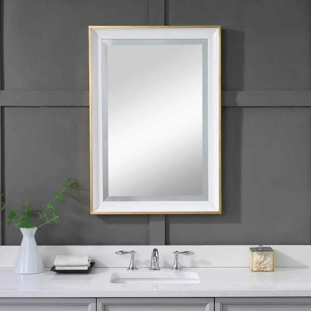 UTTERMOST GEMMA GLOSS WHITE + GOLD VANITY MIRROR Mirrors 3 UTTERMOST GEMMA GLOSS WHITE + GOLD VANITY MIRROR Mirrors