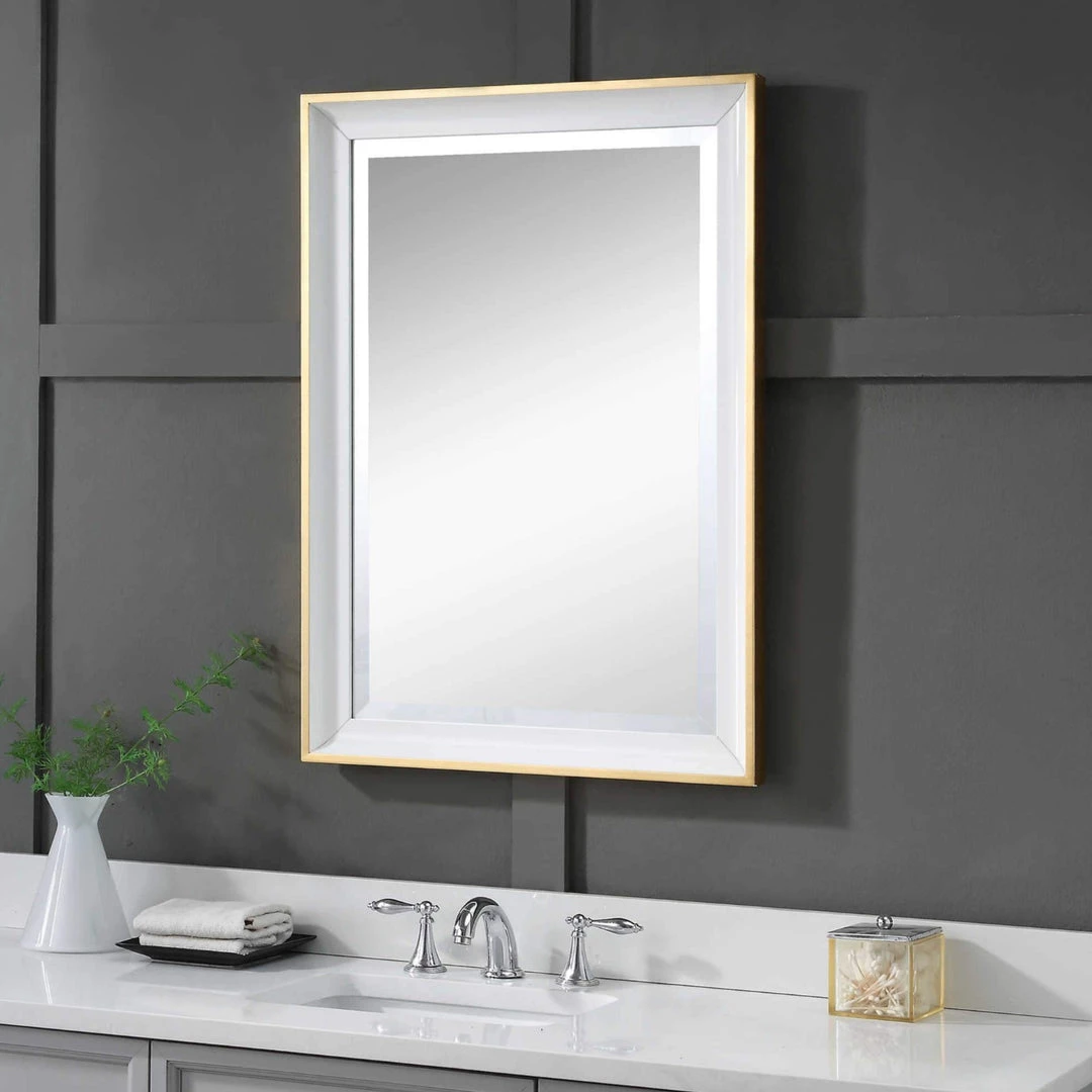 UTTERMOST GEMMA GLOSS WHITE + GOLD VANITY MIRROR Mirrors 2 UTTERMOST GEMMA GLOSS WHITE + GOLD VANITY MIRROR Mirrors
