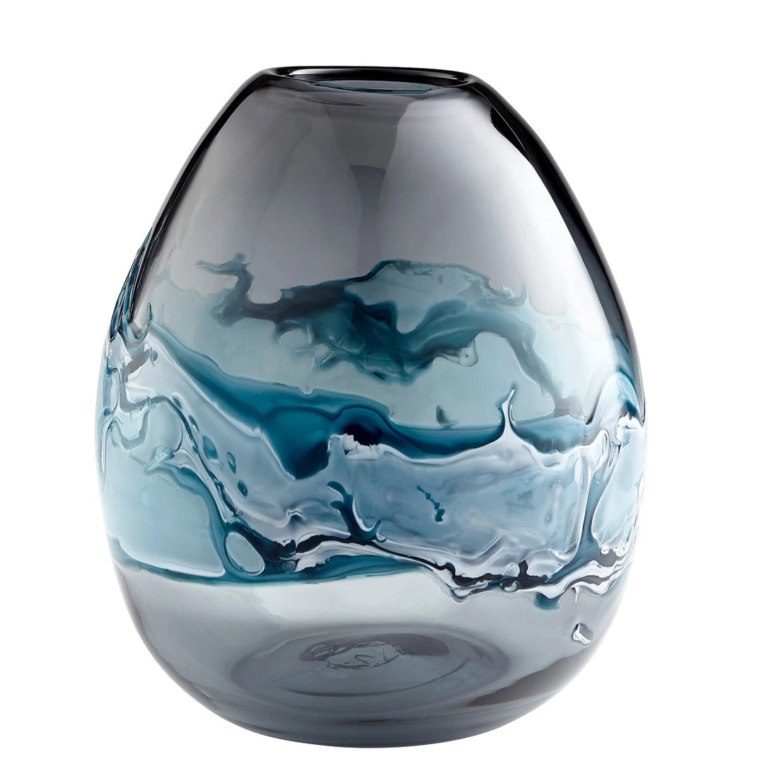 CYAN WHIRLPOOL BLUE GLASS VASE 9 CYAN WHIRLPOOL BLUE GLASS VASE