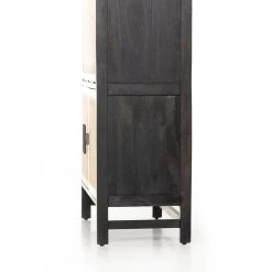 FOUR HANDS CAPRICE BLACK WASH MANGO WOOD + CANE BAR CABINET