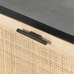 FOUR HANDS CAPRICE BLACK WASH MANGO WOOD + CANE BAR CABINET