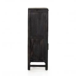 FOUR HANDS CAPRICE BLACK WASH MANGO WOOD + CANE BAR CABINET