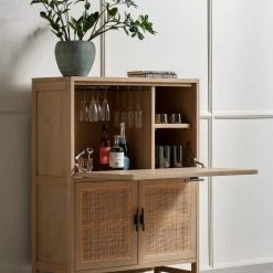 FOUR HANDS CAPRICE NATURAL MANGO WOOD + CANE BAR CABINET