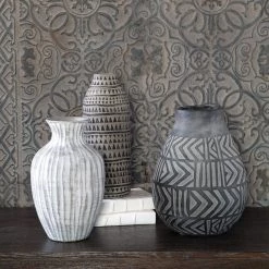 UTTERMOST Accessories NATCHEZ GREY TRIBAL EARTHENWARE VASES | SET OF 3