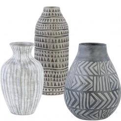 UTTERMOST Accessories NATCHEZ GREY TRIBAL EARTHENWARE VASES | SET OF 3