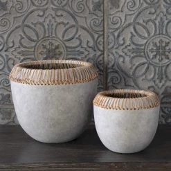UTTERMOST Pillows + Decor CONCRETE + RATTAN EARTHENWARE BOWLS | SET OF 2