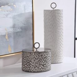 UTTERMOST CYPRIEN SMOKE GREY + WHITE CONTAINERS | SET OF 2 Pillows + Decor