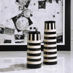 UTTERMOST BLACK + WHITE STRIPED CERAMIC VASES | SET OF 2 Pillows + Decor