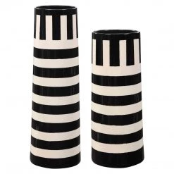 UTTERMOST BLACK + WHITE STRIPED CERAMIC VASES | SET OF 2 Pillows + Decor