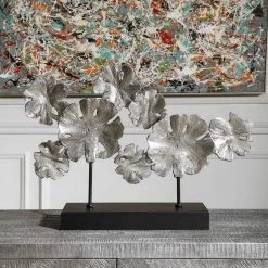 UTTERMOST SILVER LEAF LOTUS SCULPTURE Pillows + Decor