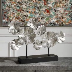 UTTERMOST SILVER LEAF LOTUS SCULPTURE Pillows + Decor