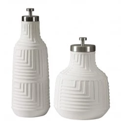 UTTERMOST CHANDRA WHITE CERAMIC CONTAINERS | SET OF 2 Pillows + Decor