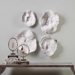 UTTERMOST ANTIQUE WHITE SEA CORAL | SET OF 4 Wall Sculptures + Decor
