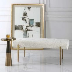 UTTERMOST OLIVIER WHITE FAUX SHEARLING BENCH Living Room