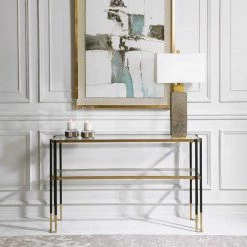 UTTERMOST KENTMORE BLACK + GOLD CONSOLE TABLE Living Room