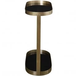 UTTERMOST BRASS OVAL + BLACK GLASS SHELF TABLE