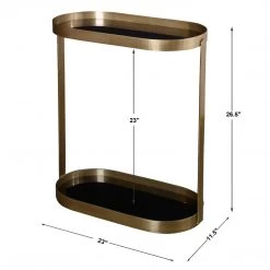 UTTERMOST BRASS OVAL + BLACK GLASS SHELF TABLE