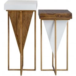 UTTERMOST Furniture KANOS WHITE + WALNUT ACCENT TABLES | SET OF 2