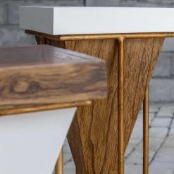 UTTERMOST Furniture KANOS WHITE + WALNUT ACCENT TABLES | SET OF 2