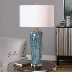 UTTERMOST HEATHERED BLUE EMBOSSED CERAMIC LAMP