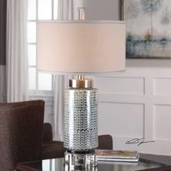 UTTERMOST CERULEAN BLUE DRIP GLAZE CERAMIC TABLE LAMP