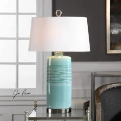 UTTERMOST RILA AQUA BLUE CERAMIC OVAL LAMP