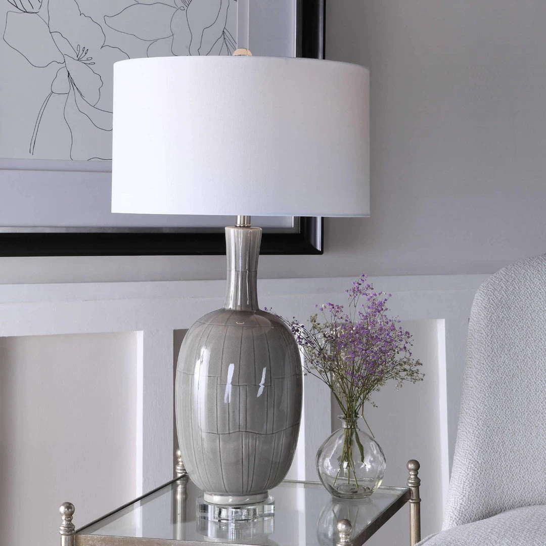 UTTERMOST FLOKI GREY CRACKLE GLAZE CERAMIC LAMP Lighting 2 UTTERMOST FLOKI GREY CRACKLE GLAZE CERAMIC LAMP Lighting