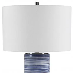 UTTERMOST WHITE + INDIGO STRIPED CERAMIC TABLE LAMP Lighting