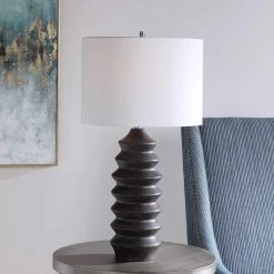 UTTERMOST EBONY STAINED SCULPTED WOOD TABLE LAMP Lighting