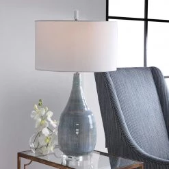 UTTERMOST AQUA CRACKLE GLAZE CERAMIC TABLE LAMP