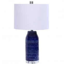 UTTERMOST TRIBAL EMBOSSED BLUE GLAZE TABLE LAMP