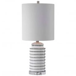 UTTERMOST Lighting GLOSS WHITE + BLACK STRIPED CERAMIC LAMP