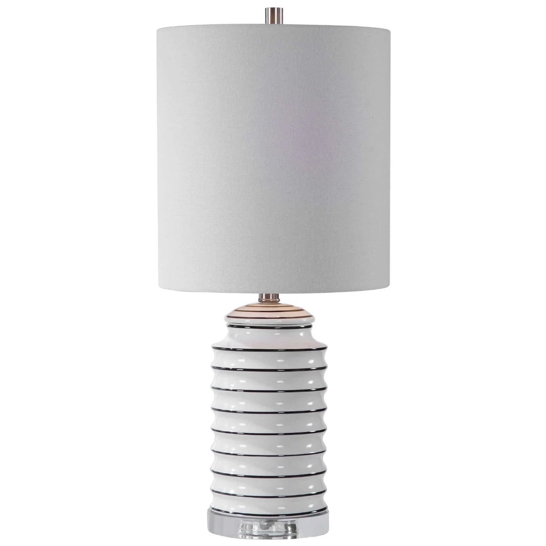 UTTERMOST Lighting GLOSS WHITE + BLACK STRIPED CERAMIC LAMP 1 UTTERMOST Lighting GLOSS WHITE + BLACK STRIPED CERAMIC LAMP