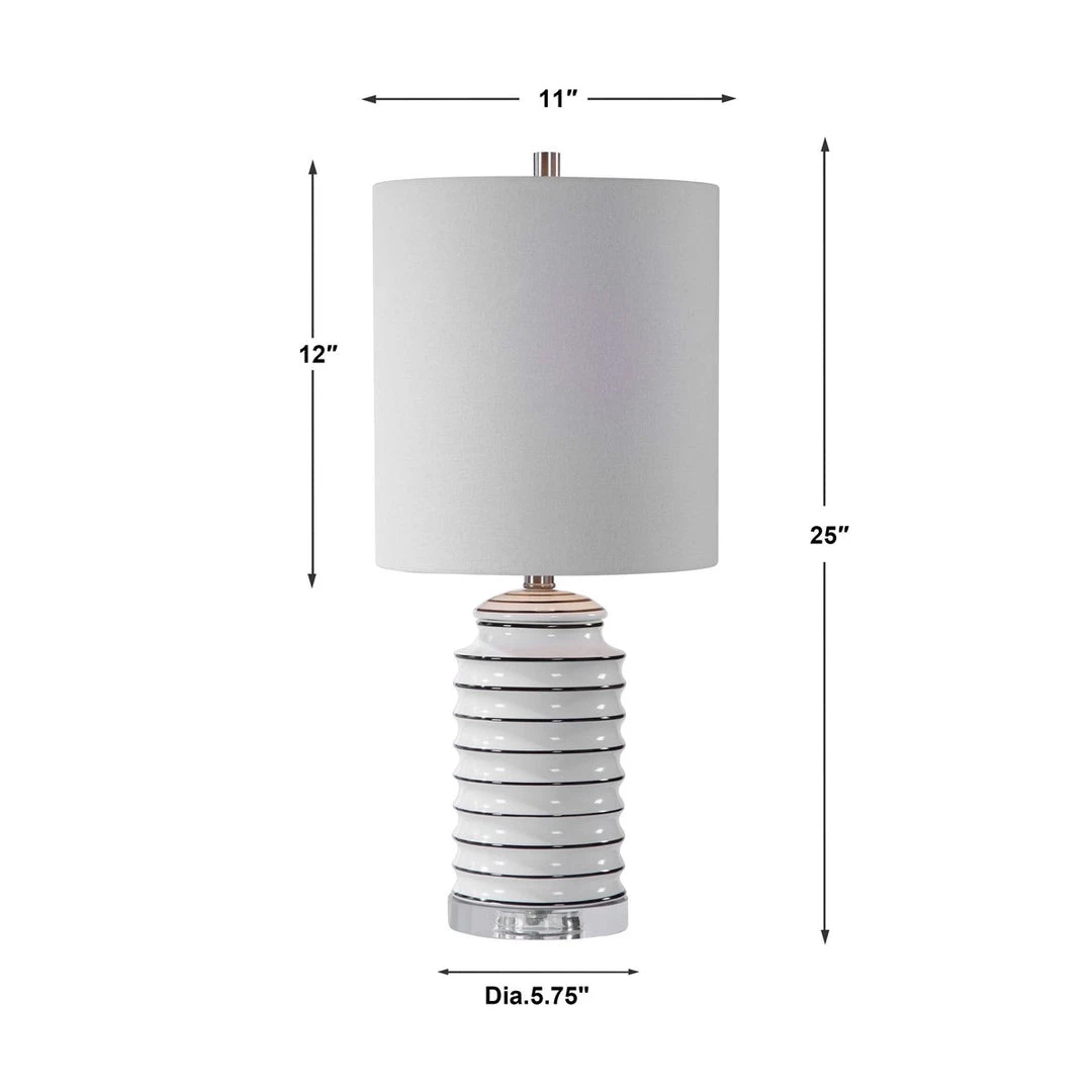 UTTERMOST Lighting GLOSS WHITE + BLACK STRIPED CERAMIC LAMP 5 UTTERMOST Lighting GLOSS WHITE + BLACK STRIPED CERAMIC LAMP
