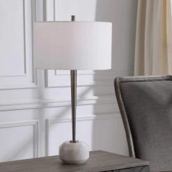 UTTERMOST SCULPTED WHITE MARBLE BALL FOOT LAMP