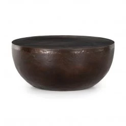 FOUR HANDS Furniture BASIL ALUMINUM ROUND COFFEE TABLE: ANTIQUE RUST