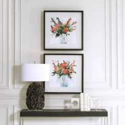 UTTERMOST Wall Art "FRESH FLOWERS" GLASS FRAMED PRINTS | SET OF 2
