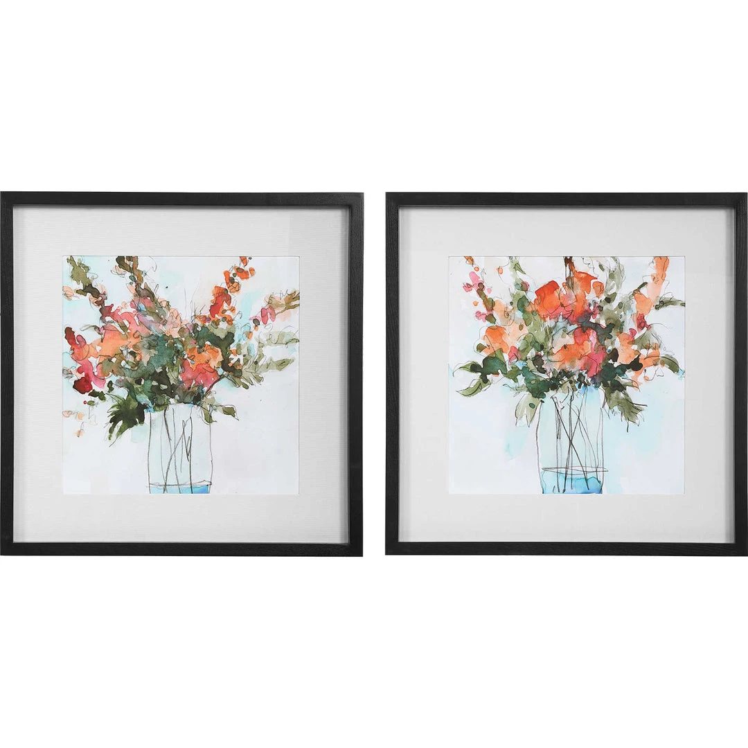 UTTERMOST Wall Art "FRESH FLOWERS" GLASS FRAMED PRINTS | SET OF 2 1 UTTERMOST Wall Art "FRESH FLOWERS" GLASS FRAMED PRINTS | SET OF 2