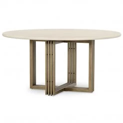 FOUR HANDS 60"RD PARCHMENT CONCRETE + BRASS DINING TABLE