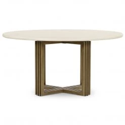 FOUR HANDS 60"RD PARCHMENT CONCRETE + BRASS DINING TABLE