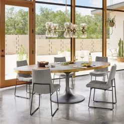 FOUR HANDS Furniture 98"OVAL BRASS BANDED OAK TULIP DINING TABLE