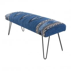 SURYA ADOBE COTTON KILIM BENCH: DENIM Furniture