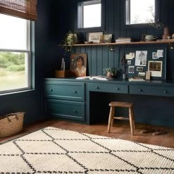 LOLOI ALICE 04 RIBBED FRINGE RUG: CREAM, CHARCOAL