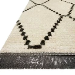 LOLOI ALICE 04 RIBBED FRINGE RUG: CREAM, CHARCOAL