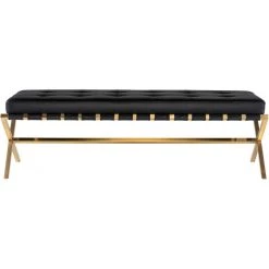 NUEVO Living Room AUGUSTE BLACK SADDLE STRAPPED BENCH