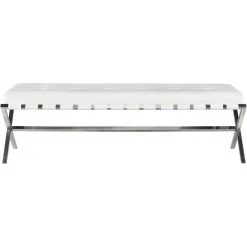 NUEVO Living Room AUGUSTE WHITE SADDLE STRAPPED BENCH